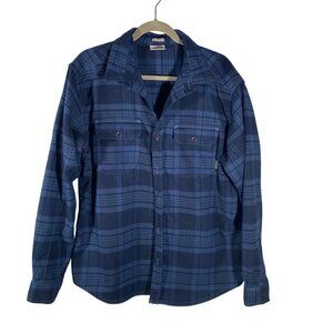 Columbia Mens Navy Blue Plaid Shirt jacket L Regular Fit Long Sleeve mid to heav